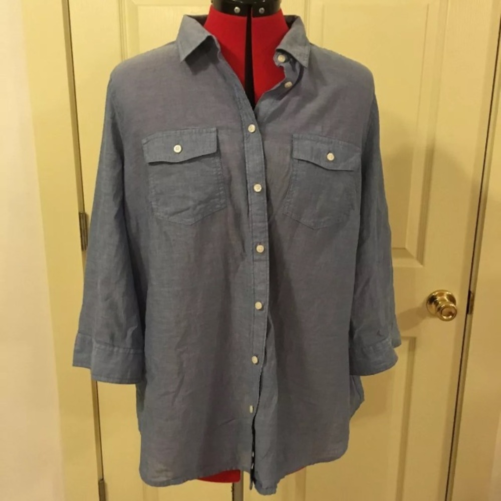 St John's Bay 1X Blue Cotton 3/4 Sleeves